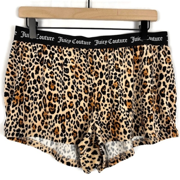 JUICY COUTURE SLEEPWEAR Leopard Print Velour Lounge Pajama Shorts Size Large - Picture 1 of 6